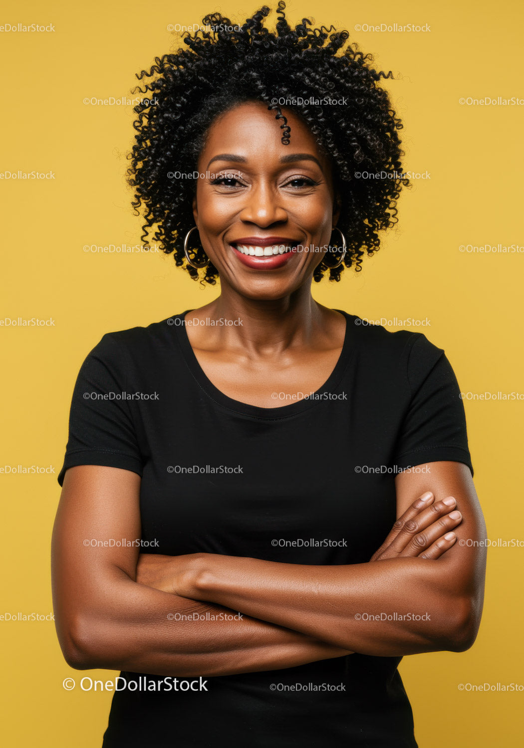Confident African American Woman with Natural Afro Hair in Studio Portrait