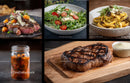 Fresh Salad and Pasta with Juicy Grilled Steak in a Cozy Setting