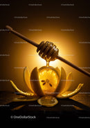 Golden honey dripping onto sliced orange segments