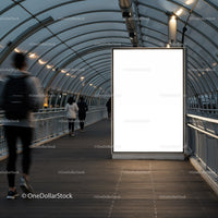 Pedestrians Walking Through Covered Urban Bridge Corridor
