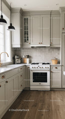 Modern Cozy Kitchen with Beige Cabinets and Wooden Floor