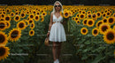 Woman in a Beautiful Sunflower Field Enjoying Summer Bliss