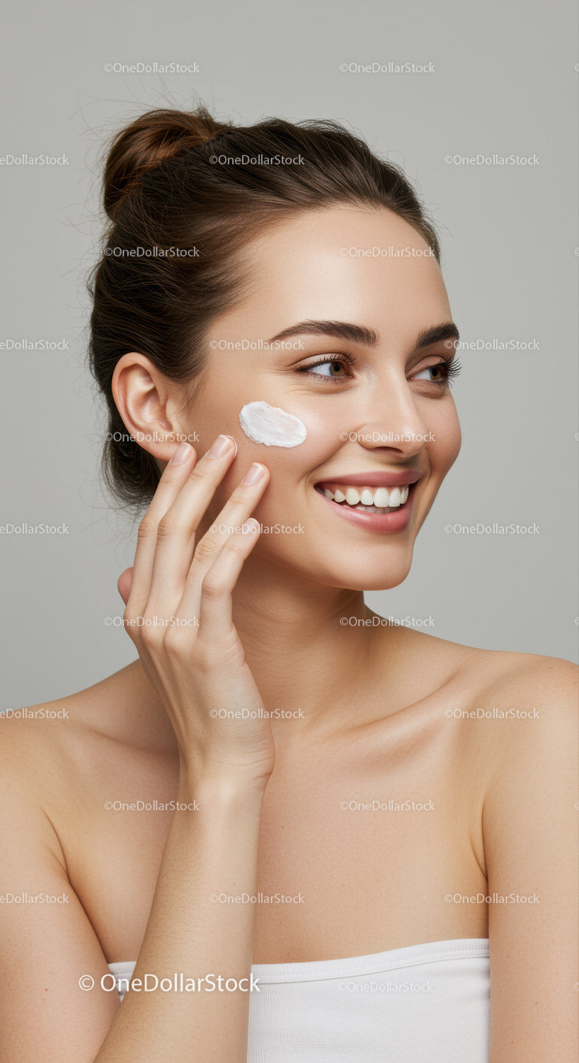 Young Woman Applying Face Cream for Skincare Routine