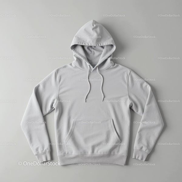 Simple Gray Hoodie Laid Flat on Neutral Surface JPG Mockup Image