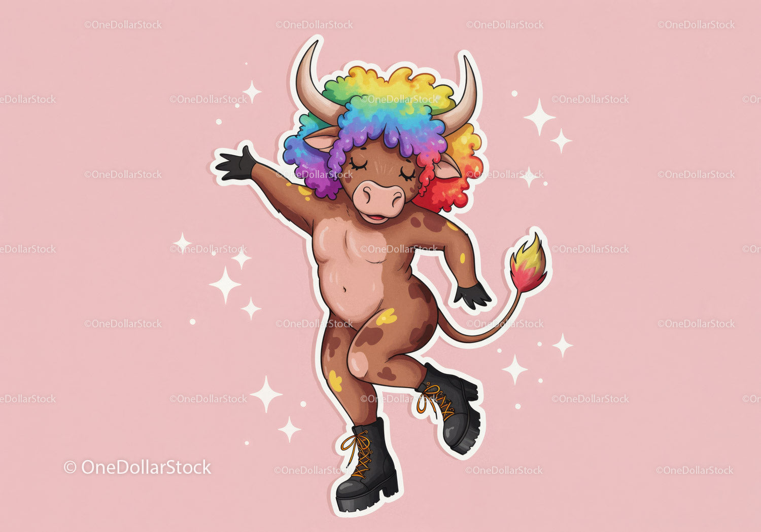 Colorful Cartoon Bull with Rainbow Hair in Funky Streetwear (38 Images)
