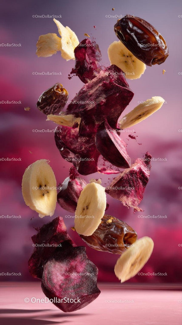 Colorful Assortment of Fresh Fruit Slices and Fruits Splash