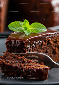 Slice of Moist Chocolate Cake with Glossy Ganache