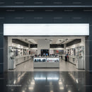 Modern electronics retail store interior with product displays