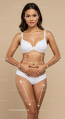 Elegant Woman in White Lingerie with Marked Body Highlights