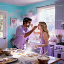 Couple Playfully Baking Heart Shaped Cookies Together
