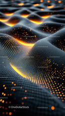 Futuristic Digital Landscape with Glowing Data Points and Waves