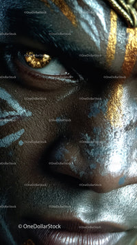 Close-up of An African Tribal Face with Gold Metallic Body Art