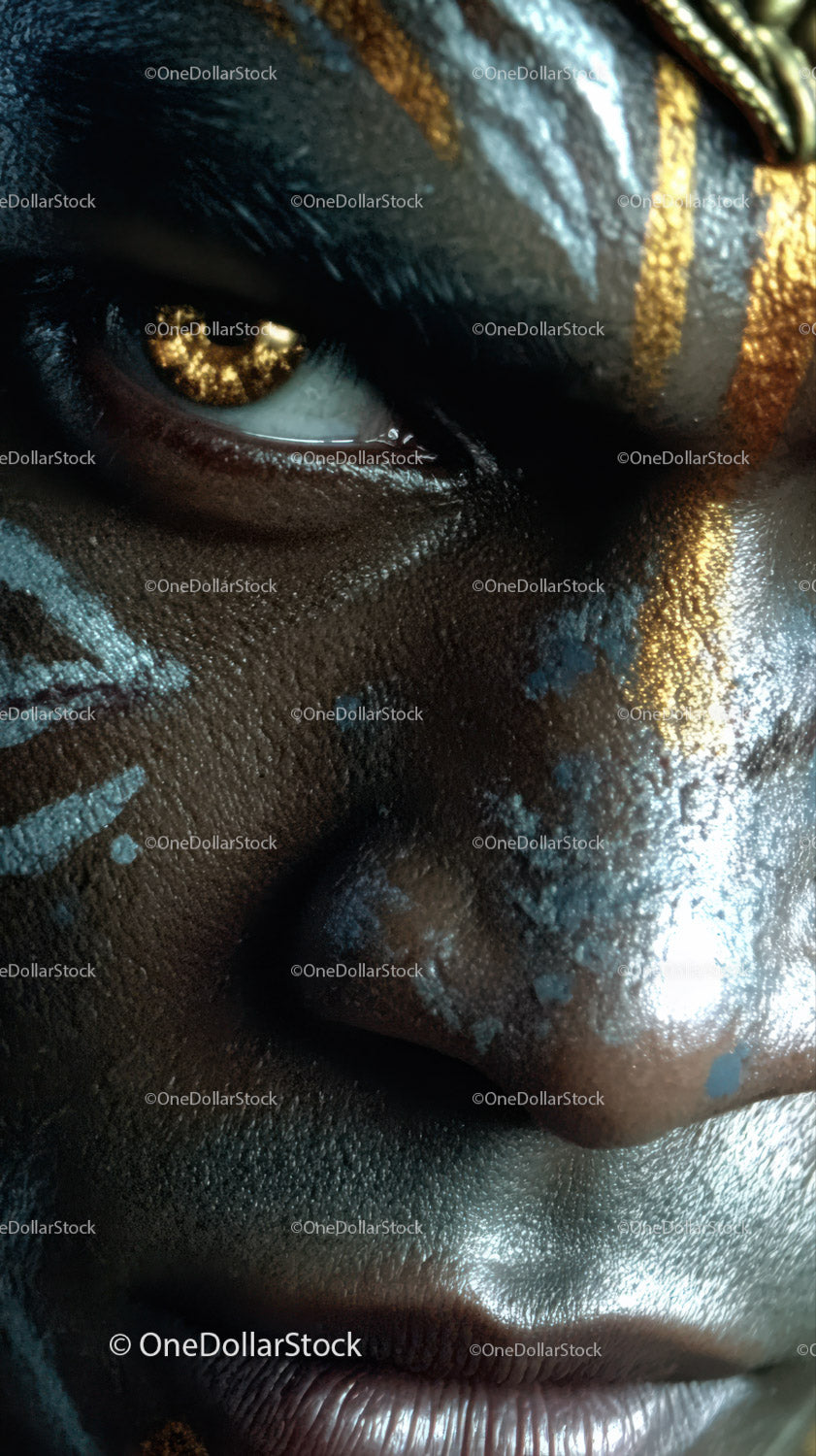 Close-up of An African Tribal Face with Gold Metallic Body Art