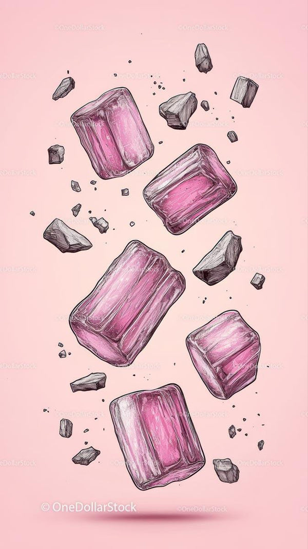 Pink Ice Cubes Falling Illustration for Refreshing Cold Drinks
