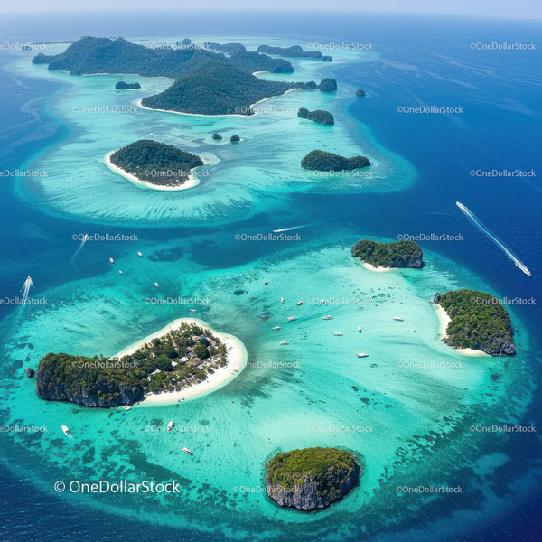 Beautiful Aerial View of Tropical Islands and Turquoise Seas