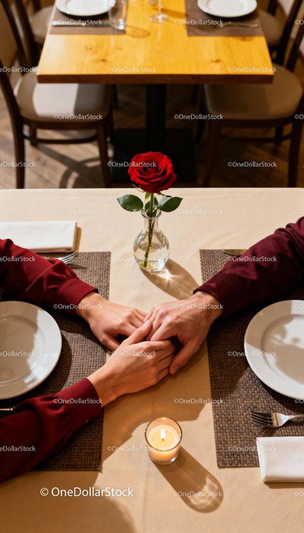 Couple Holding Hands at Romantic Dinner Table