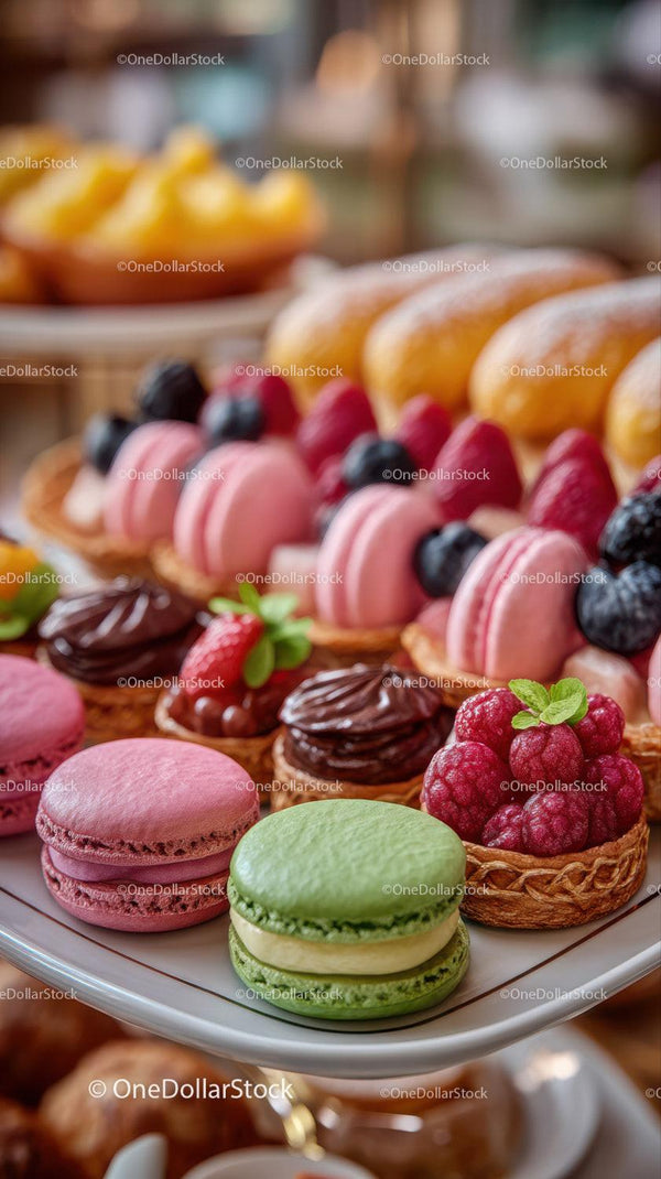 Colorful Macarons and Berry Tarts Assortment for Celebrations