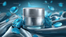 Elegant Blue Cosmetic Jar Among Delicate Petals