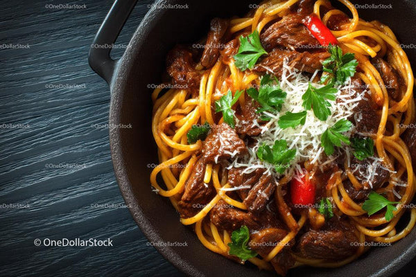 Hearty Beef and Pasta Spaghetti in Tomato Sauce with Herbs