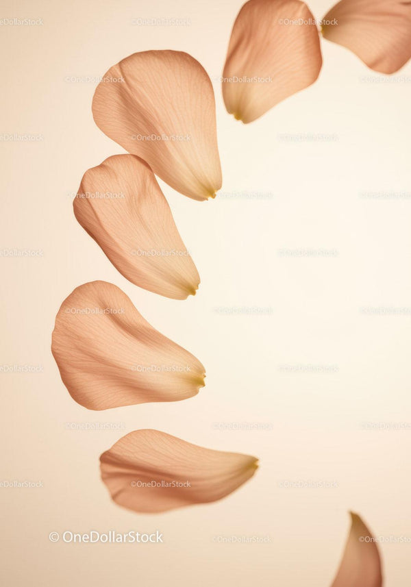 Delicate rose petals softly falling on neutral background