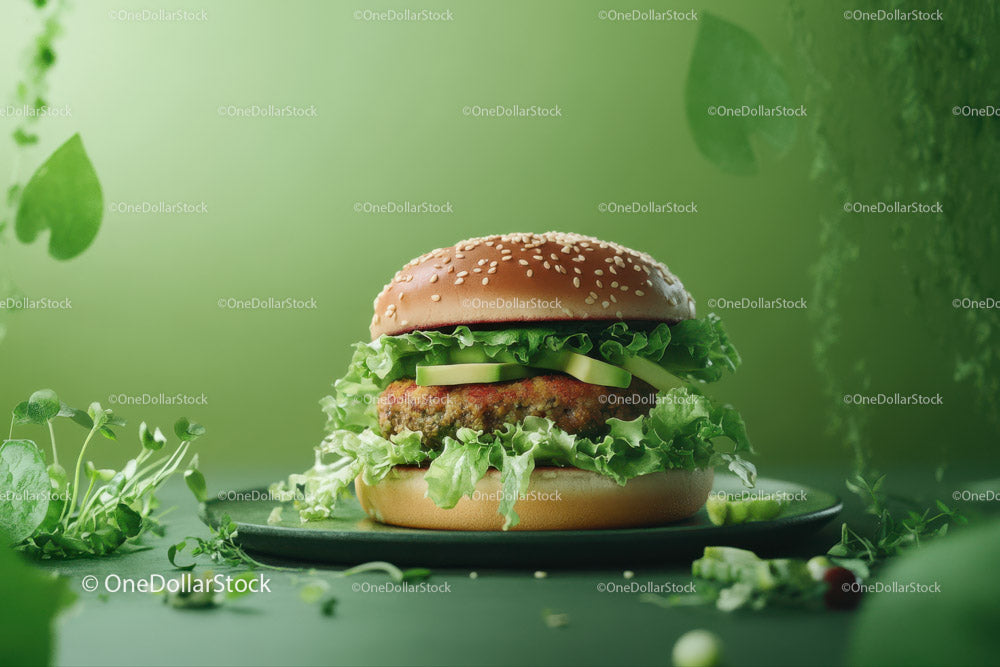 Fresh Cheeseburger with Lettuce and Cheese on a White Plate