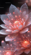 Illuminated Crystal Flower with Glowing Petals in Macro Style