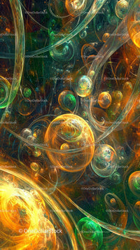 Colorful Abstract Digital Art with Glowing Spheres and Swirling Patterns