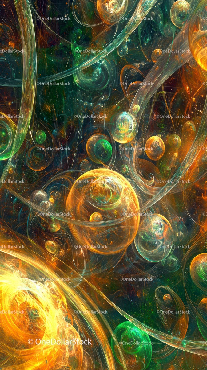 Colorful Abstract Digital Art with Glowing Spheres and Swirling Patterns