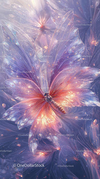 Iridescent Butterfly with Translucent Wings in Fantasy Setting