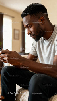 Young man focused on his smartphone at home