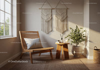 Cozy corner with wooden chair and green plant