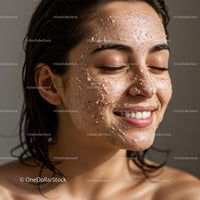 Smiling Woman Enjoying Skincare Routine with Clear Healthy Skin