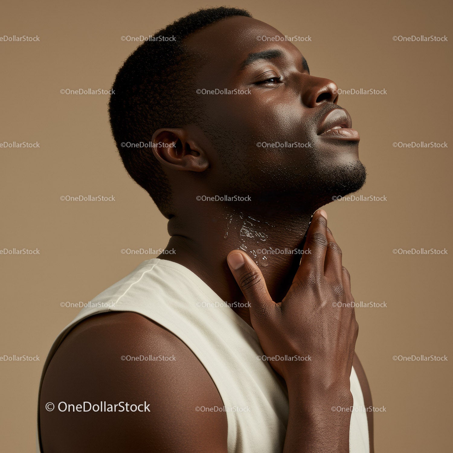 Close-Up of a Confident Black Man with Perfect Skin in Studio