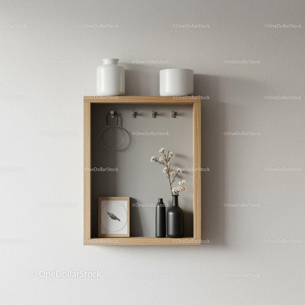 Modern Wall Shelf Decor with Black Vases and Dried Flowers