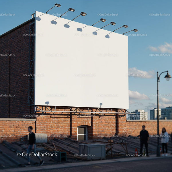 Duży pusty billboard zamontowany na miejskiej ceglanej ścianie