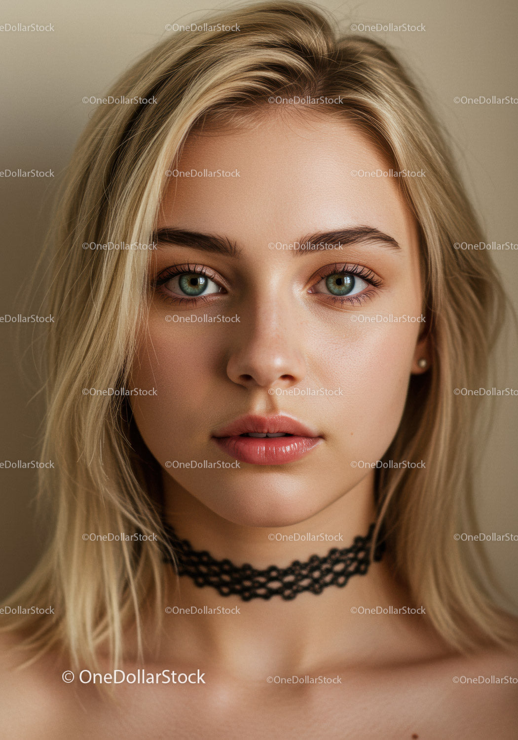 Portret z bliska młodej kobiety o niebieskich oczach i blond włosach