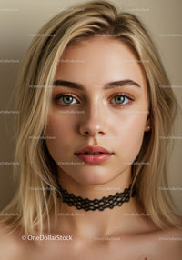 Close-Up Portrait of Young Woman with Blue Eyes and Blonde Hair