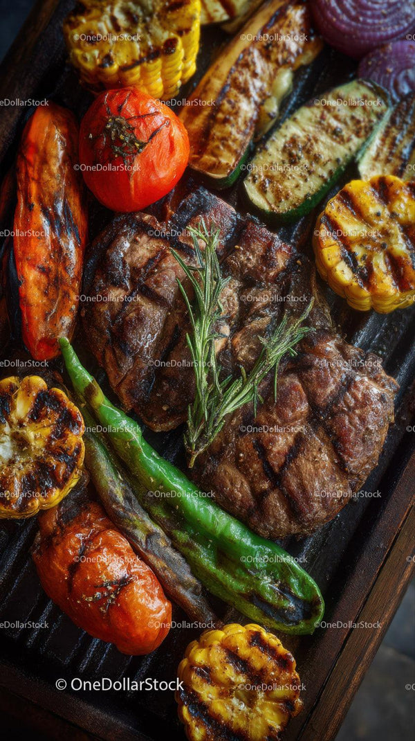 Assorted Grilled Vegetables and Steak for Summer Barbecue