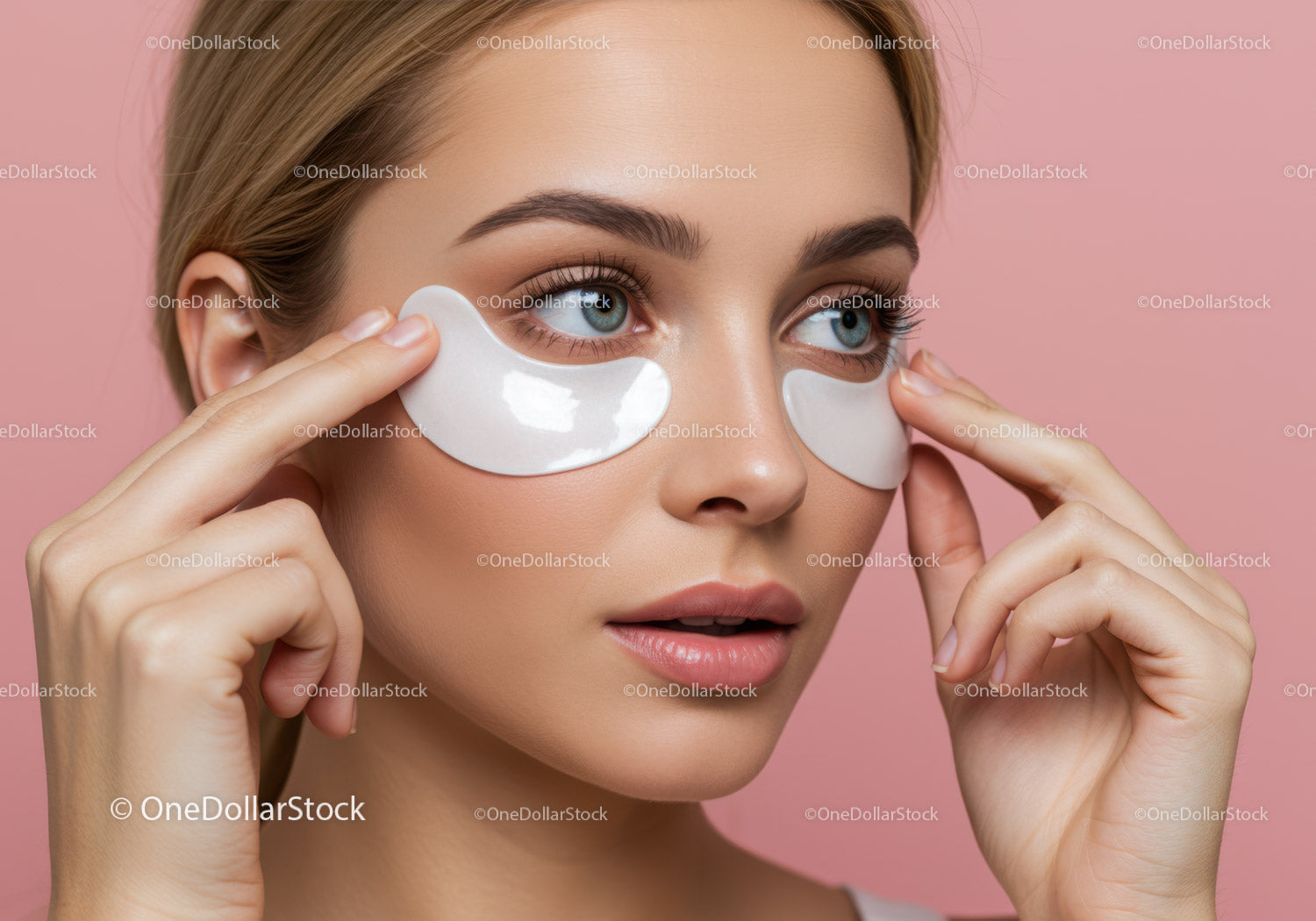 Young Woman Applying Under Eye Patches for Skincare Treatment