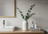 Simple Modern Bathroom with Eucalyptus Plant and Minimalist Decor