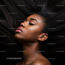 Peaceful woman with eyes closed and flowing hair