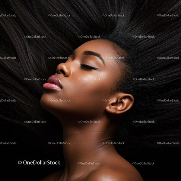 Peaceful woman with eyes closed and flowing hair