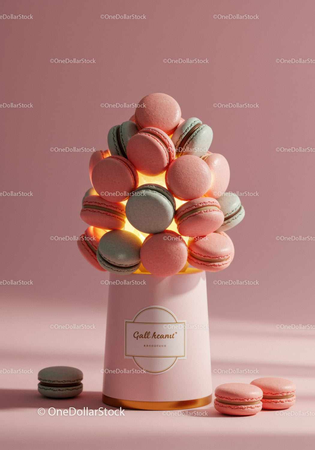 Creative macaron arrangement in pastel pink setting
