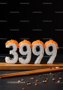 Creative sushi shaped like numbers on wooden board