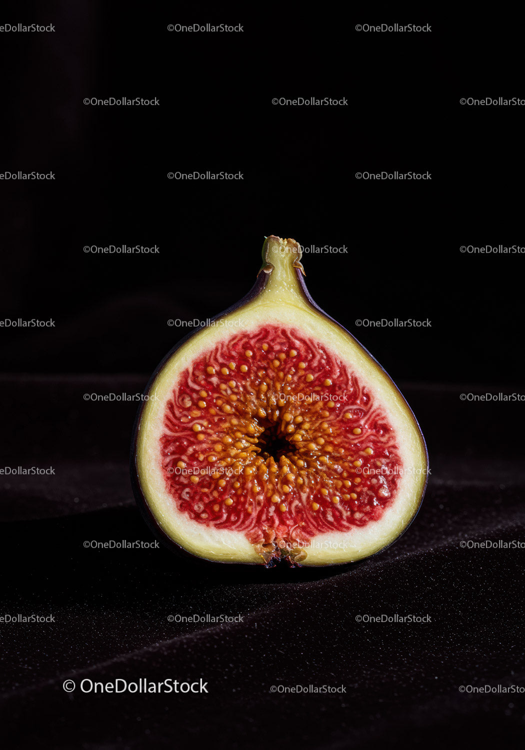 Close Up of Fresh Fig Half with Textured Seeds
