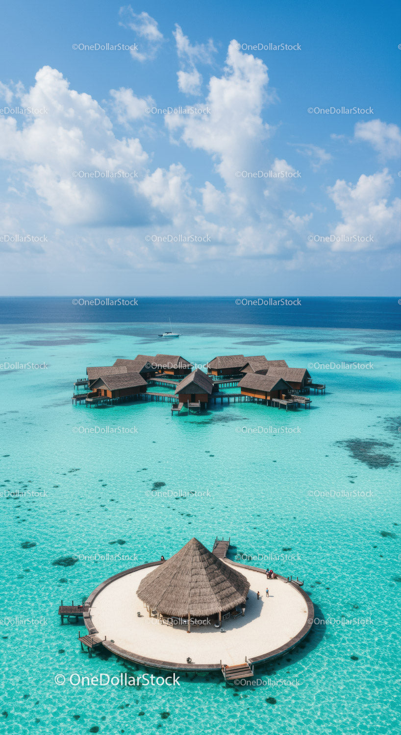 Bungalowy na wodzie nad laguną Turquoise z białą, piaszczystą plażą