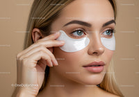 Beautiful Woman Applying Eye Patches for Skin Rejuvenation