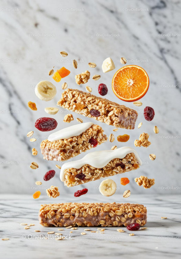 Healthy Granola Bars with Fruits and Yogurt Topping