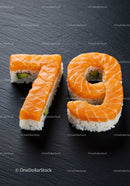 Creative sushi shaped number seventy nine