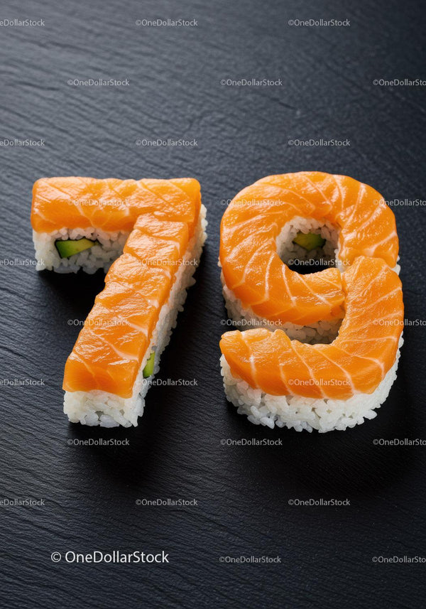 Creative sushi shaped number seventy nine